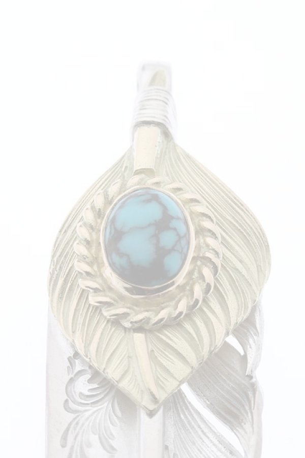 画像4:  {SOLD} Taro Washimi タロウ ワシミ 鷲見太郎 turquoise × K18 cup(6×8) L K18 flight heart feather 01 × L arabesque flight feather 01 {-BJS}  :WT-PENDANT-54-F  (4)