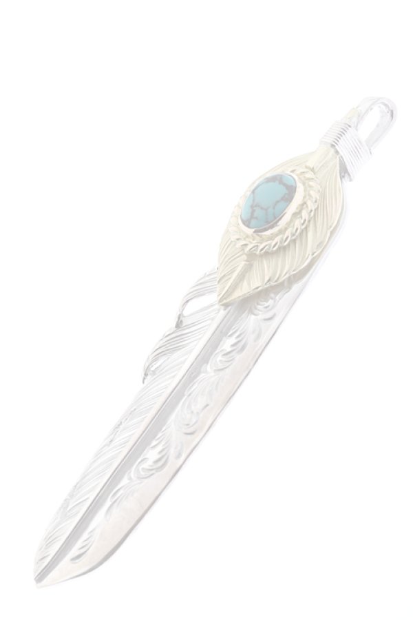 画像3:  {SOLD} Taro Washimi タロウ ワシミ 鷲見太郎 turquoise × K18 cup(6×8) L K18 flight heart feather 02 × L arabesque flight feather 02 {-BJS}  :WT-PENDANT-55-F  (3)