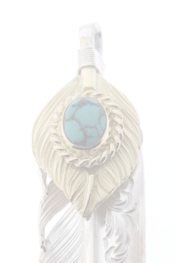 画像4:  {SOLD} Taro Washimi タロウ ワシミ 鷲見太郎 turquoise × K18 cup(6×8) L K18 flight heart feather 02 × L arabesque flight feather 02 {-BJS}  :WT-PENDANT-55-F  (4)