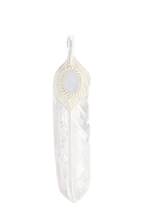 画像1:  {SOLD} Taro Washimi タロウ ワシミ 鷲見太郎 opal × K18 cup(6×8) L K18 flight heart feather 01 × L arabesque flight feather 01 {-BJS}  :WT-PENDANT-56-F  (1)
