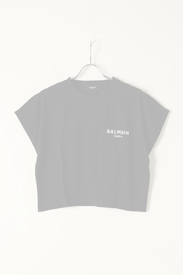 画像1:   BALMAIN バルマン BF2 CROPPED SS BALMAIN FLOCK DETAIL T-SHIRT{XF0EE005BB01-EAB-BBS} (1)