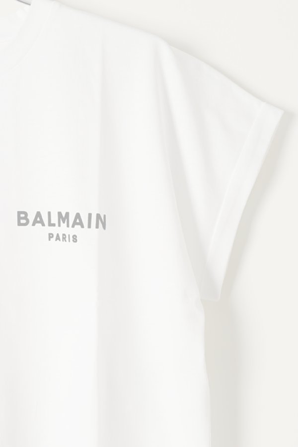 画像3:   BALMAIN バルマン BF2 CROPPED SS BALMAIN FLOCK DETAIL T-SHIRT{XF0EE005BB01-GAB-BBS} (3)