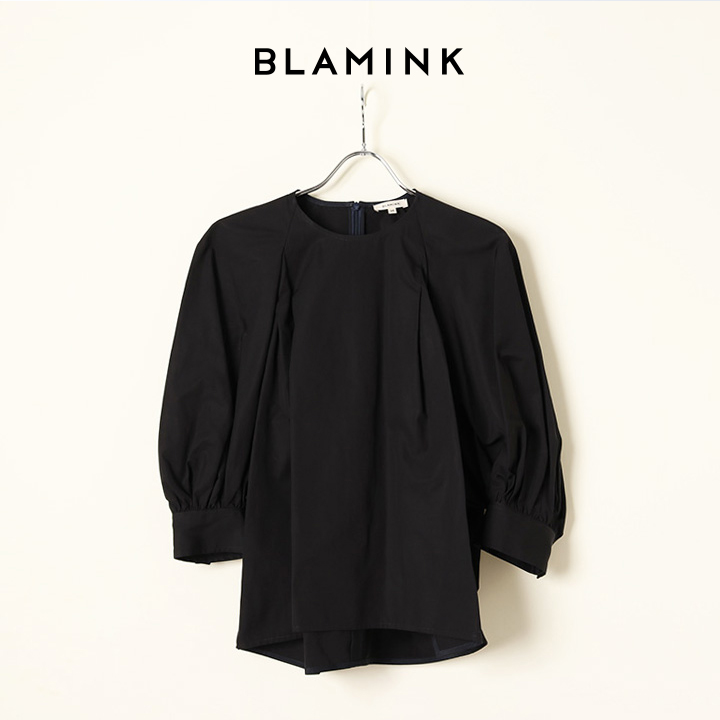 BLAMINK ブラミンク　コットンクルーネックパフスリーブプルオーバー