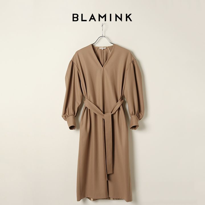 BLAMINK ブラミンク ウールVネックロングスリーブワンピース{7926-230