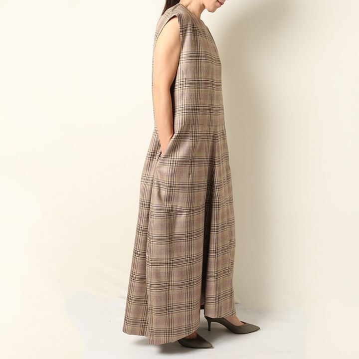 SOLD}BLAMINK ブラミンク ウールチェックノーカラーワンピース{7926 